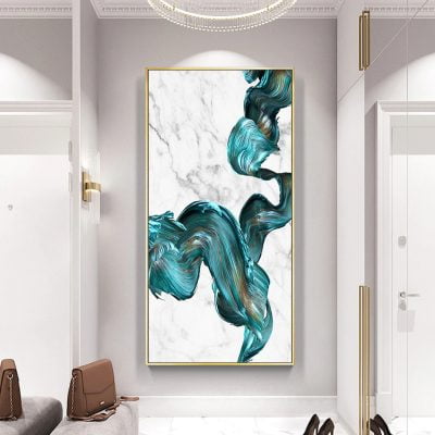 Jade Blue Liquid Marble Wall Art Large Format Picture For Modern Entrance Hallway Decor