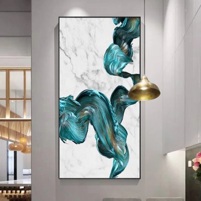 Jade Blue Liquid Marble Wall Art Large Format Picture For Modern Entrance Hallway Decor