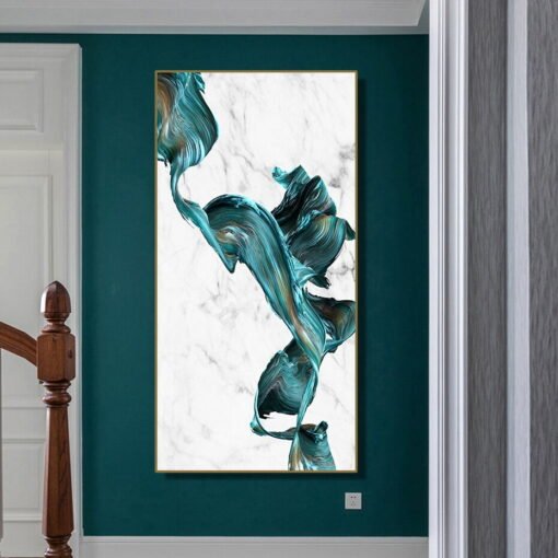 Jade Blue Liquid Marble Wall Art Large Format Picture For Modern Entrance Hallway Decor