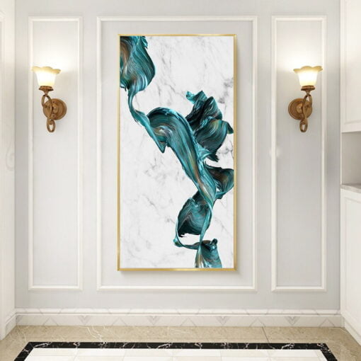 Jade Blue Liquid Marble Wall Art Large Format Picture For Modern Entrance Hallway Decor