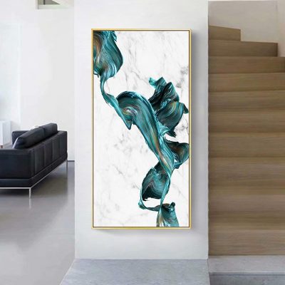 Jade Blue Liquid Marble Wall Art Large Format Picture For Modern Entrance Hallway Decor