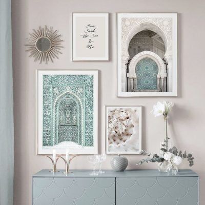 Jade Green Moroccan Arch Sun Sea Gallery Wall Art For Bohemian Living Room Decor