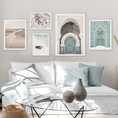 Jade Green Moroccan Arch Sun Sea Gallery Wall Art For Bohemian Living Room Decor