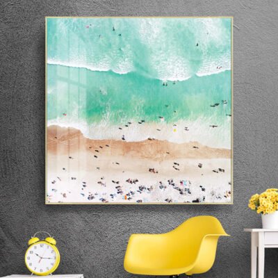 Jade Green Sea Beach Scene Wall Art Square Format Fine Art Canvas Print For Living Room