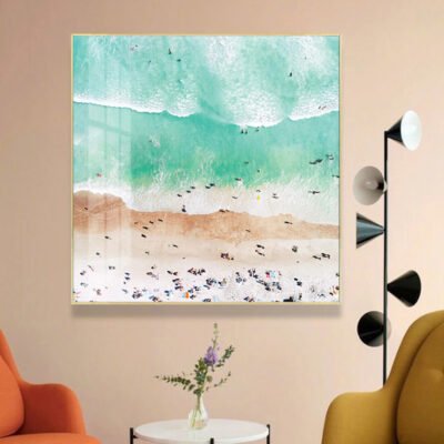 Jade Green Sea Beach Scene Wall Art Square Format Fine Art Canvas Print For Living Room