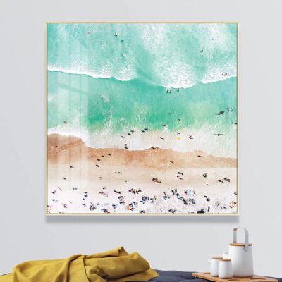 Jade Green Sea Beach Scene Wall Art Square Format Fine Art Canvas Print For Living Room