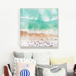 Jade Green Sea Beach Scene Wall Art Square Format Fine Art Canvas Print For Living Room