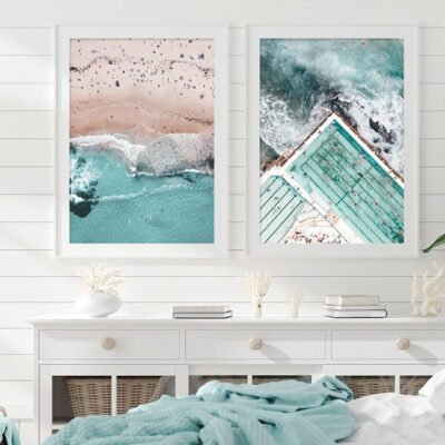 Jade Green Sea Beach Scenes Wall Art Modern Seascape Pictures For Home Office Decor