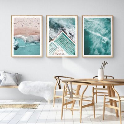 Jade Green Sea Beach Scenes Wall Art Modern Seascape Pictures For Home Office Decor