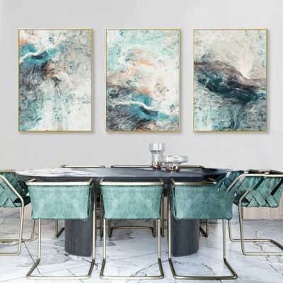 Jade Green Turquoise Abstract Wall Art Modern Pictures For Living Room Home Office Decor