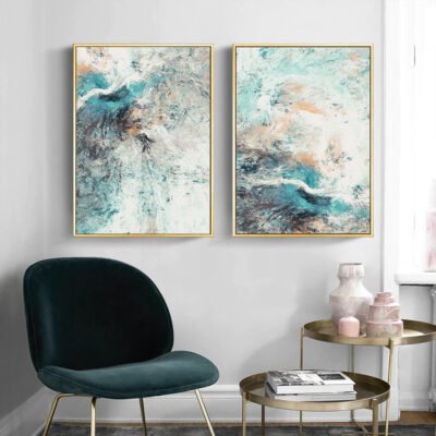Jade Green Turquoise Abstract Wall Art Modern Pictures For Living Room Home Office Decor