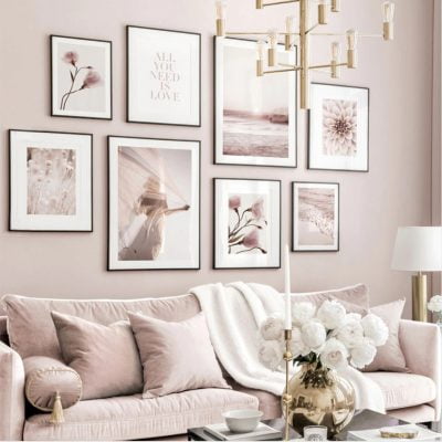 Light Shades Of Pink Beige Gallery Wall Art Modern Landscape Floral Pictures For Living Room