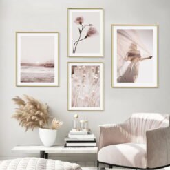 Light Shades Of Pink Beige Gallery Wall Art Modern Landscape Floral Pictures For Living Room