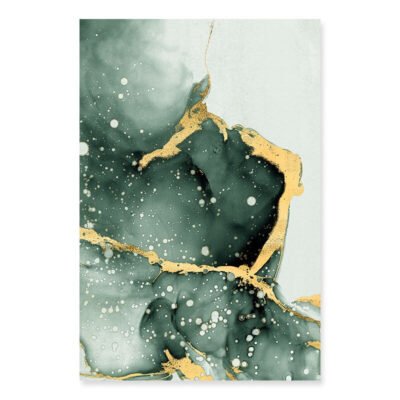 Liquid Golden Green Marble Abstract Wall Art Pictures For Living Room Dining Room Decor