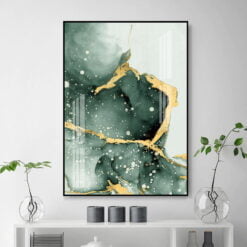 Liquid Golden Green Marble Abstract Wall Art Pictures For Living Room Dining Room Decor