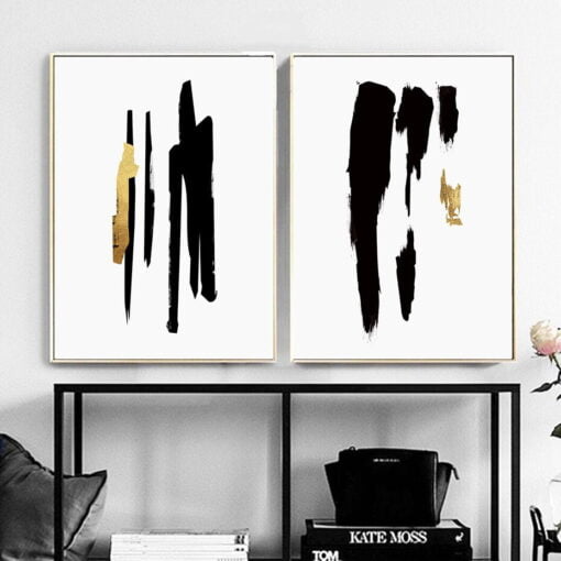 Minimalist Black Golden Paint Daub Wall Art Modern Pictures For Apartment Living Room