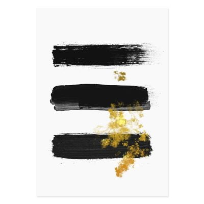 Minimalist Black Golden Paint Daub Wall Art Modern Pictures For Apartment Living Room