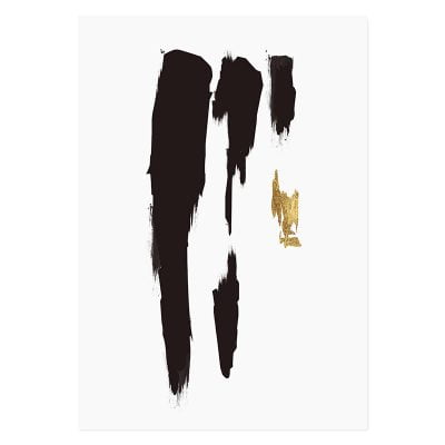 Minimalist Black Golden Paint Daub Wall Art Modern Pictures For Apartment Living Room