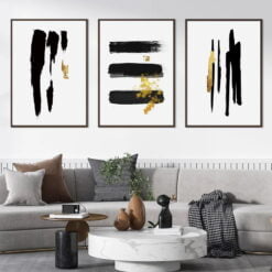 Minimalist Black Golden Paint Daub Wall Art Modern Pictures For Apartment Living Room