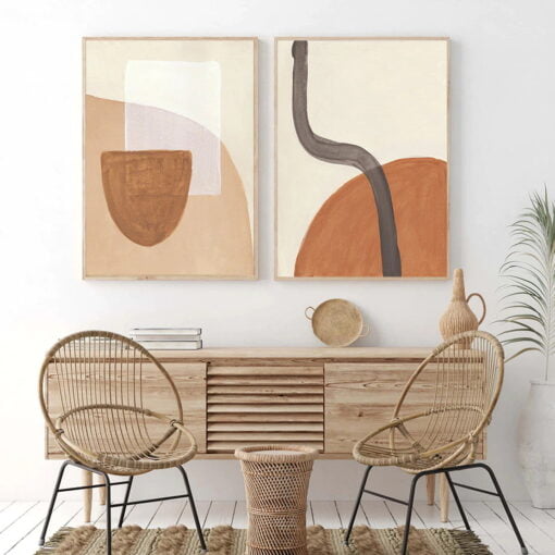 Minimalist Bohemian Terracotta Abstract Wall Art Pictures For Bedroom Living Room Decor