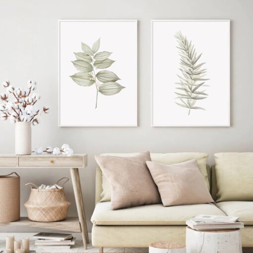 Minimalist Green Leaves Wall Art Modern Botanical Pictures For Living Room Home Decor
