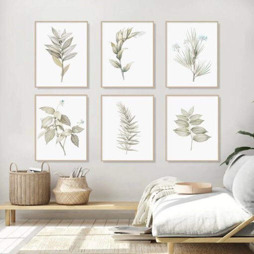 Minimalist Green Leaves Wall Art Modern Botanical Pictures For Living Room Home Decor