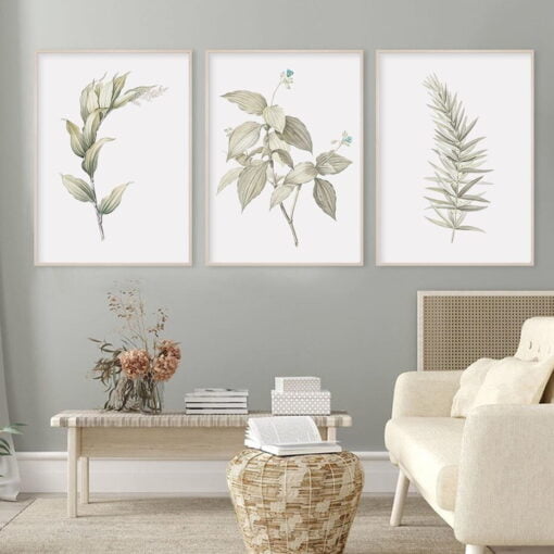 Minimalist Green Leaves Wall Art Modern Botanical Pictures For Living Room Home Decor