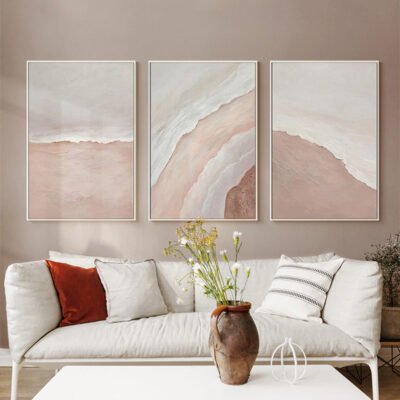 Minimalist Pink Sand Sea Shoreline Wall Art Pictures For Bedroom Living Room Decor