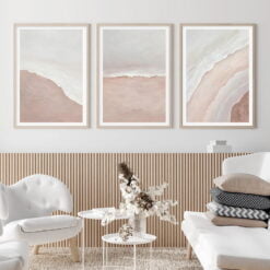 Minimalist Pink Sand Sea Shoreline Wall Art Pictures For Bedroom Living Room Decor