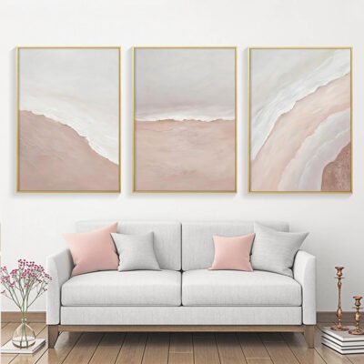 Minimalist Pink Sand Sea Shoreline Wall Art Pictures For Bedroom Living Room Decor