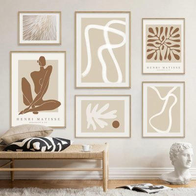 Minimalist Shades Of Beige Abstract Gallery Wall Pictures For Modern Living Room Decor