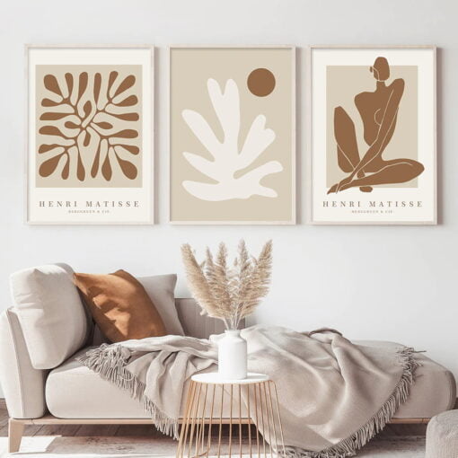 Minimalist Shades Of Beige Abstract Gallery Wall Pictures For Modern Living Room Decor