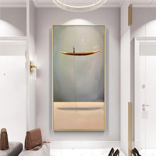 Modern Abstract Beige Golden Wall Art Surreal Pictures For Luxury Entrance Hall Decor
