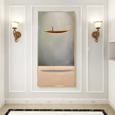 Modern Abstract Beige Golden Wall Art Surreal Pictures For Luxury Entrance Hall Decor