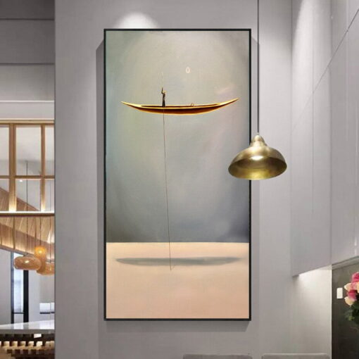 Modern Abstract Beige Golden Wall Art Surreal Pictures For Luxury Entrance Hall Decor