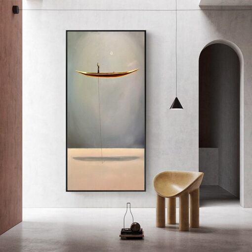 Modern Abstract Beige Golden Wall Art Surreal Pictures For Luxury Entrance Hall Decor