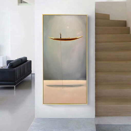 Modern Abstract Beige Golden Wall Art Surreal Pictures For Luxury Entrance Hall Decor