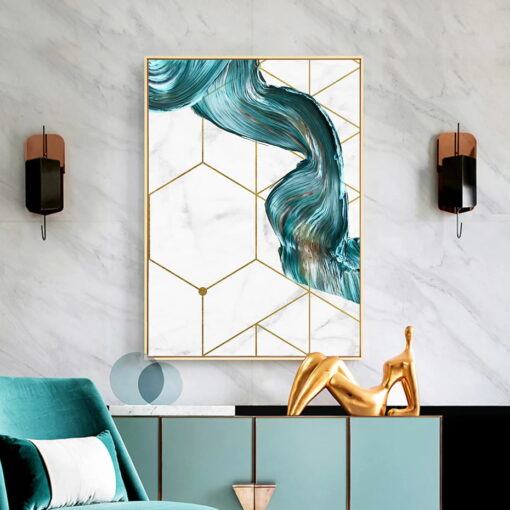 Modern Abstract Geometric Jade Green Flowing Ribbon Wall Art Pictures For Home Office Decor