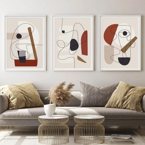 Modern Abstract Geometry Line Art Wall Art Neutral Color Pictures For Home Office Decor