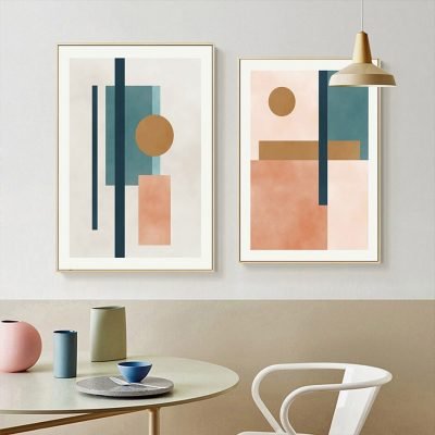 Modern Abstract Neutral Colors Geometric Wall Art For Living Room Dining Room Home Decor