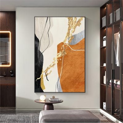 Modern Abstract Ocean Blue Golden Wall Art Fine Art Canvas Prints For Luxury Apartment