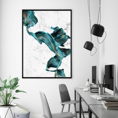 Modern Abstract Ocean Blue Golden Wall Art Fine Art Canvas Prints For Luxury Apartment