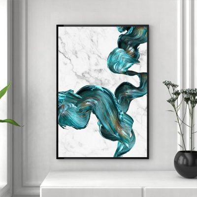 Modern Abstract Ocean Blue Golden Wall Art Fine Art Canvas Prints For Luxury Apartment