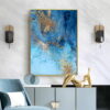 Modern Abstract Ocean Blue Golden Wall Art Fine Art Canvas Prints For Luxury Apartment