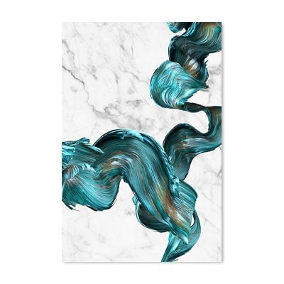 Modern Abstract Ocean Blue Golden Wall Art Fine Art Canvas Prints For Luxury Apartment