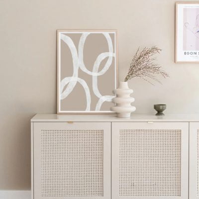 Modern Beige White Brush Minimalist Wall Art Pictures For Bedroom Living Room Decor