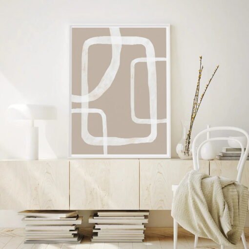 Modern Beige White Brush Minimalist Wall Art Pictures For Bedroom Living Room Decor