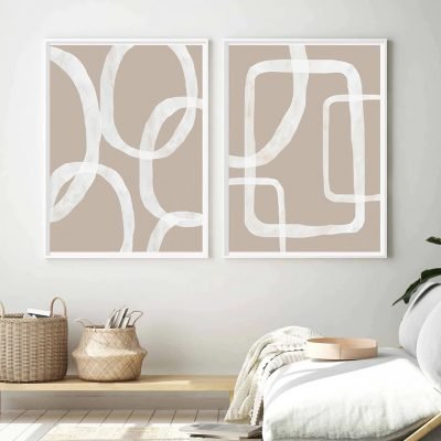 Modern Beige White Brush Minimalist Wall Art Pictures For Bedroom Living Room Decor