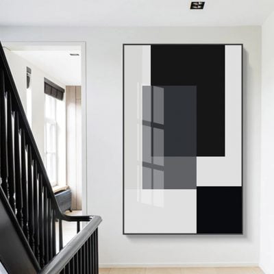 Modern Black White Gray Abstract Wall Art Bold Geometric Pictures For Home Office Decor