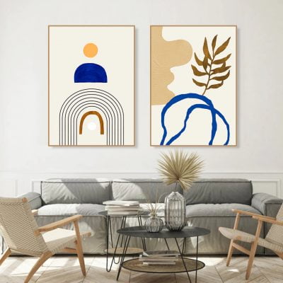 Modern Blue Beige Botany Abstract Gallery Wall Art Nude Line Art Fine Art Canvas Prints